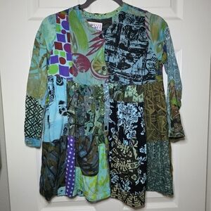 We Be Bop Vintage Patchwork Button Up Blouse Size M